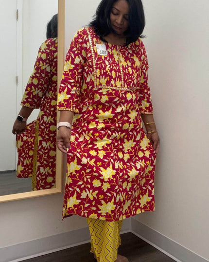 Pure cotton kurti pant set - Kurti Connection USA