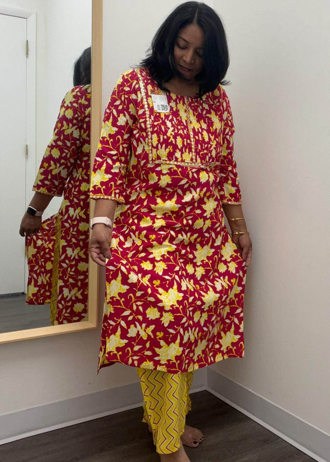 Pure cotton kurti pant set - Kurti Connection USA