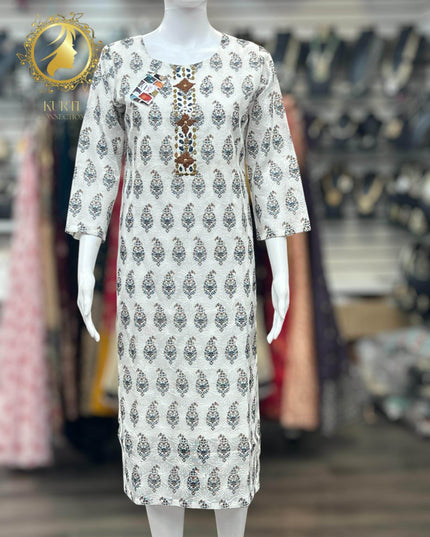 Cotton chikankari kurti - Kurti Connection USA