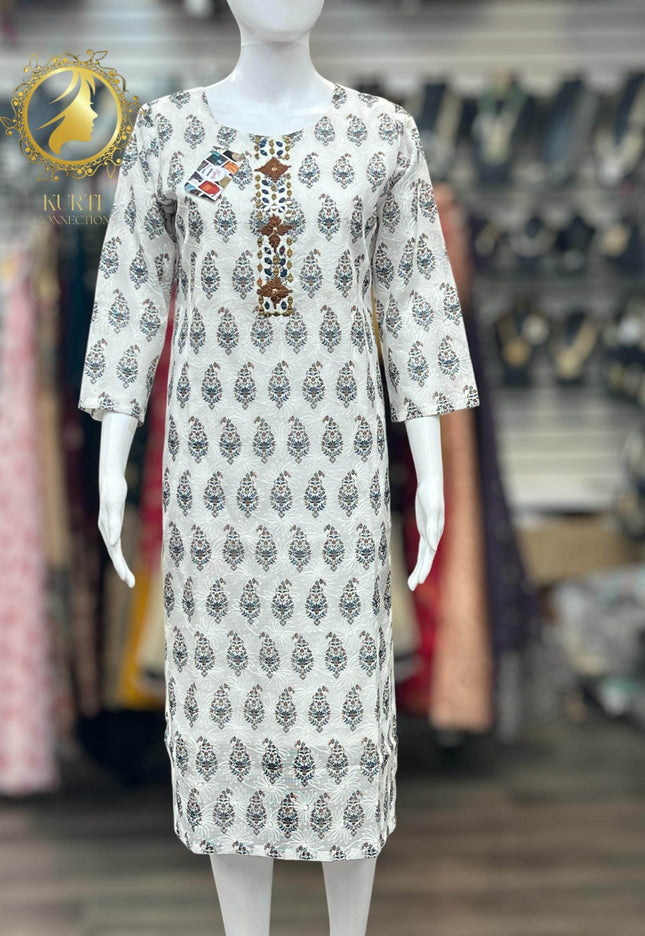 Cotton chikankari kurti - Kurti Connection USA