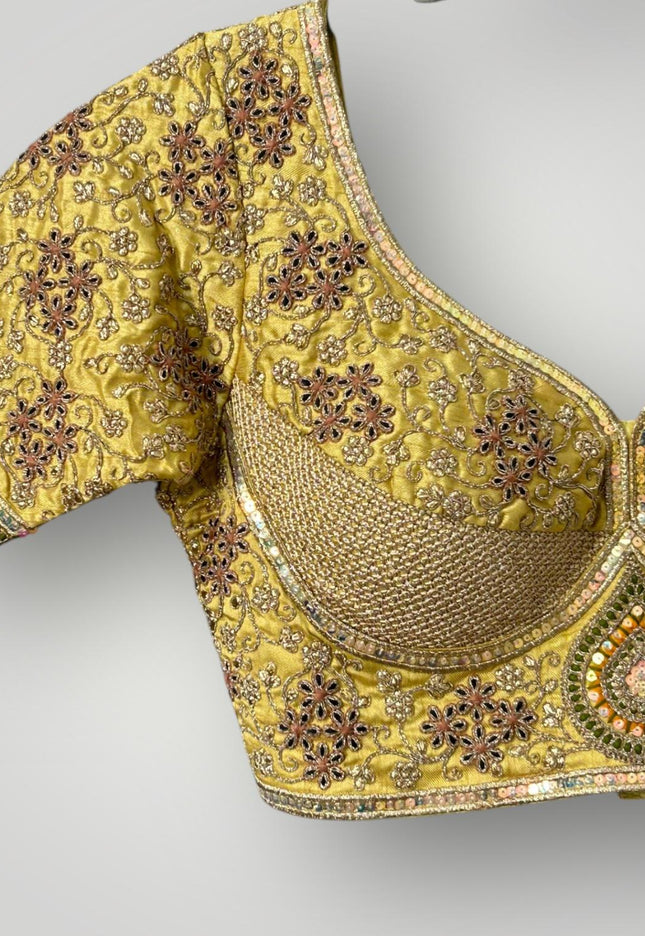 Golden Blouse | sabyasachi cut blouse - Kurti Connection USA