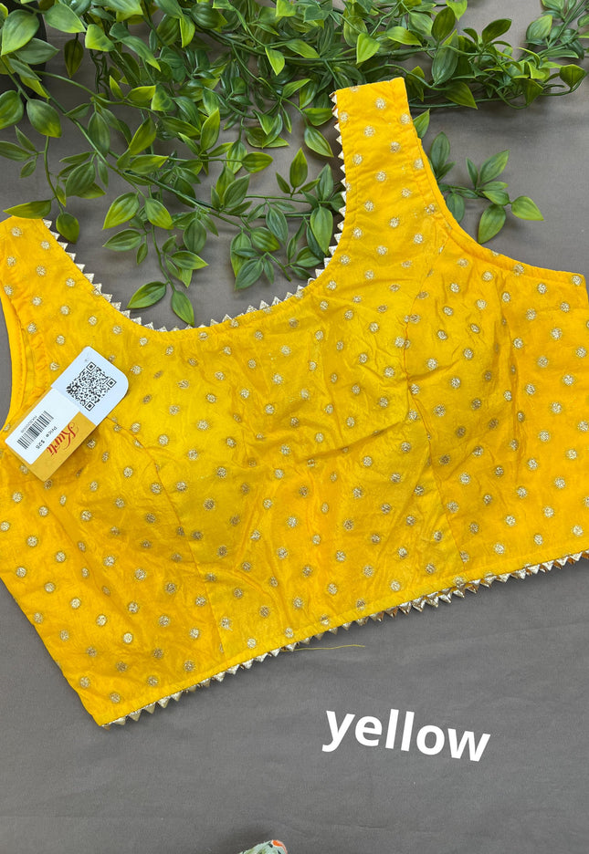 Silk cotton blouse with gold butti | Sleeves available - Kurti Connection USA
