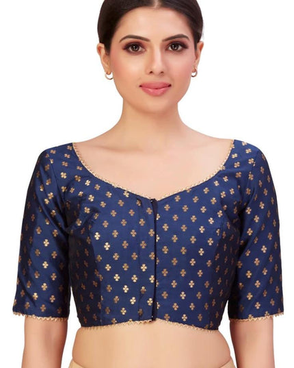 Silk blouse | Dark blue blouse | Size 44/46/48/50 - Kurti Connection USA
