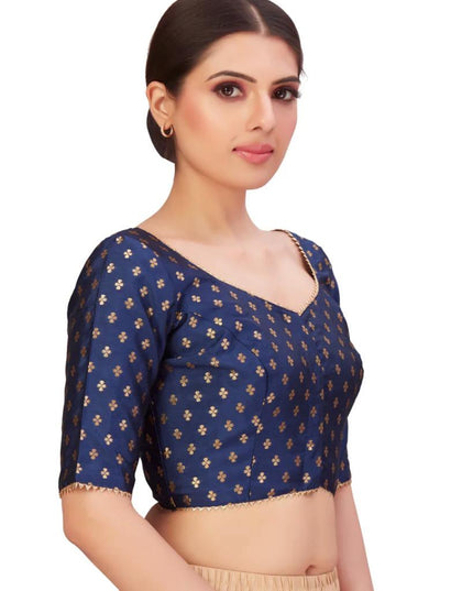 Silk blouse | Dark blue blouse | Size 44/46/48/50 - Kurti Connection USA