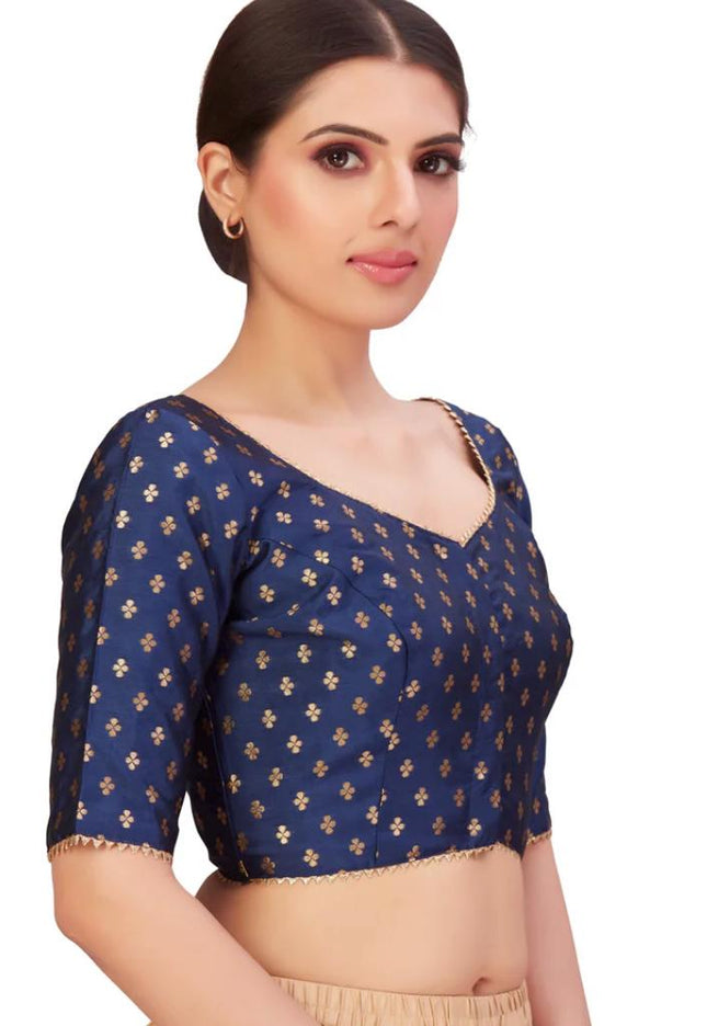 Silk blouse | Dark blue blouse | Size 44/46/48/50 - Kurti Connection USA