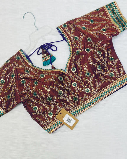 Dark brown silk blouse | readymade blouse for saree - Kurti Connection USA