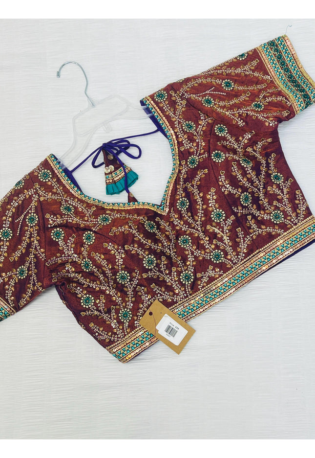 Dark brown silk blouse | readymade blouse for saree - Kurti Connection USA