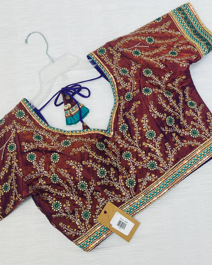 Dark brown silk blouse | readymade blouse for saree - Kurti Connection USA