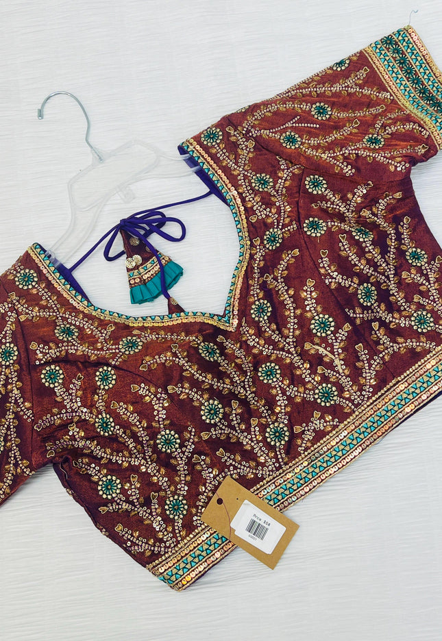 Dark brown silk blouse | readymade blouse for saree - Kurti Connection USA