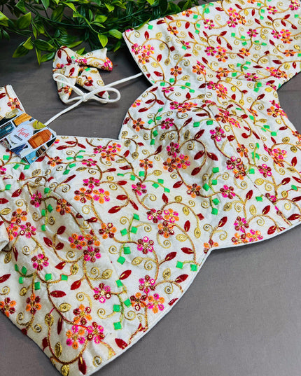 Multicolor embroidery work blouse - Kurti Connection USA