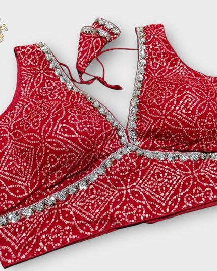 Red silver bandhani blouse - Kurti Connection USA