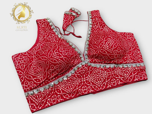Red silver bandhani blouse