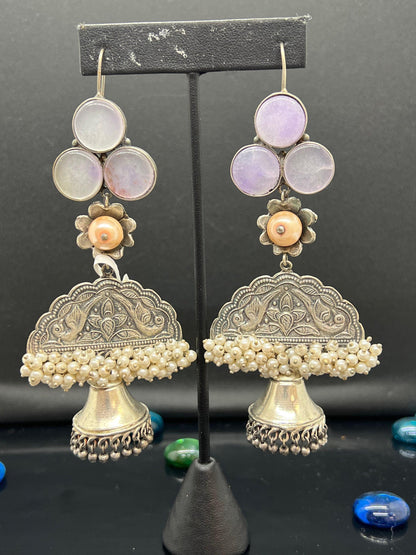 Handcrafted silver lookalike earrings with natural water stone