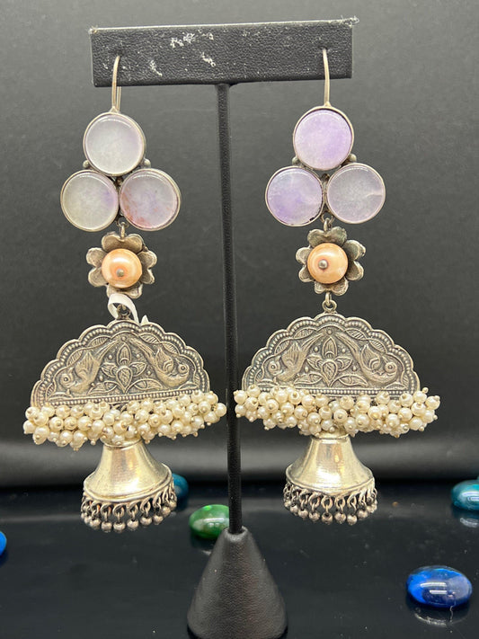 Handcrafted silver lookalike earrings with natural water stone