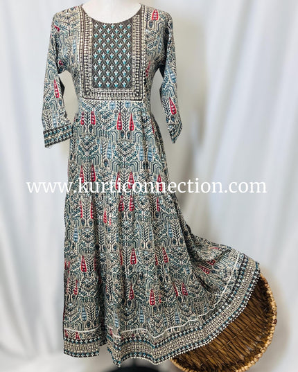 Printed cotton kurti with sequin border - Kurti Connection USA