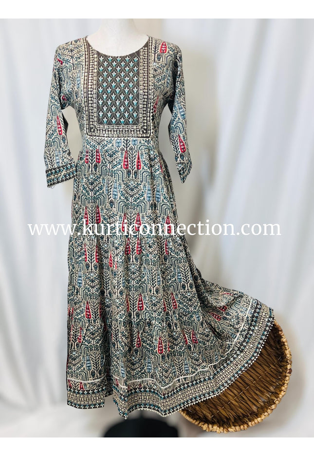 Printed cotton kurti with sequin border - Kurti Connection USA