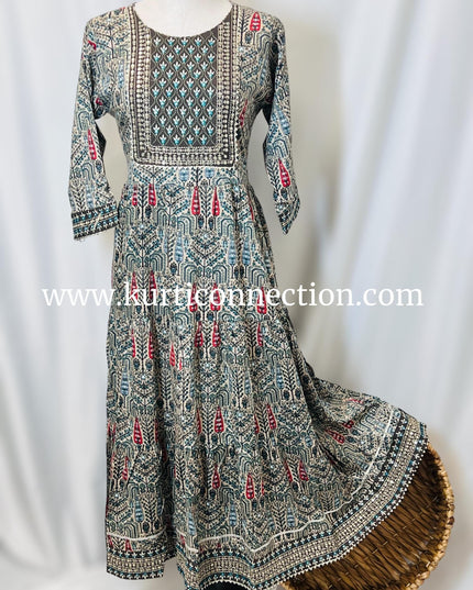 Printed cotton kurti with sequin border - Kurti Connection USA
