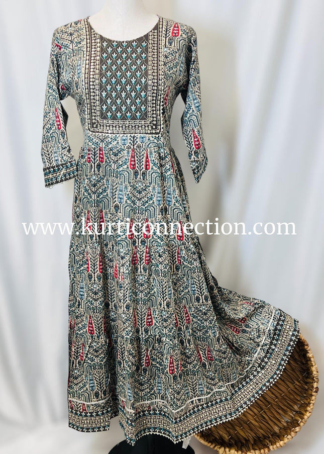 Printed cotton kurti with sequin border - Kurti Connection USA
