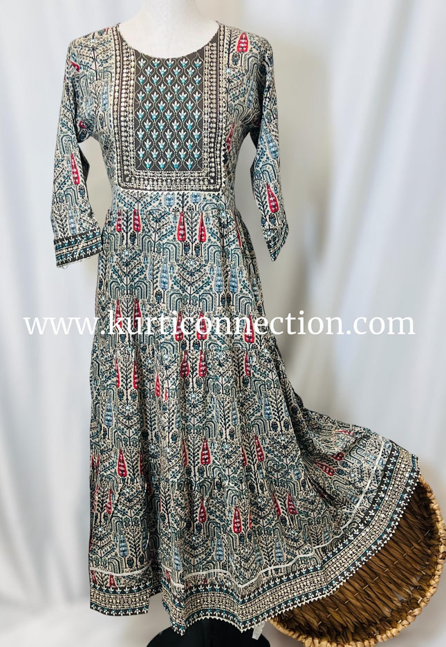 Printed cotton kurti with sequin border - Kurti Connection USA