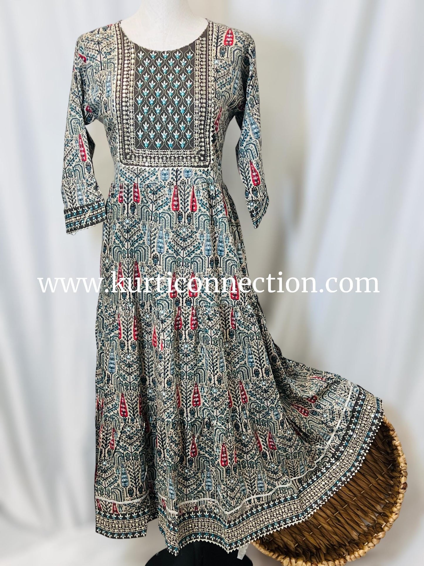 Printed cotton kurti with sequin border