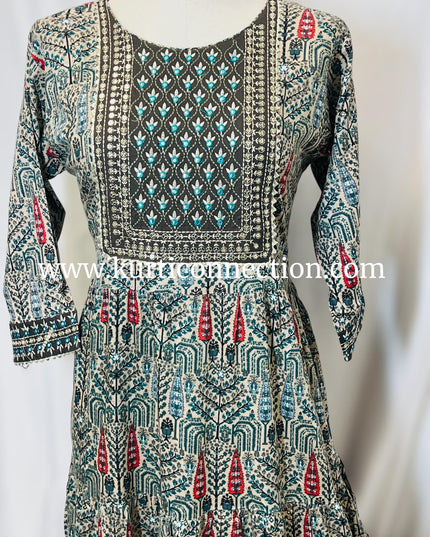Printed cotton kurti with sequin border - Kurti Connection USA