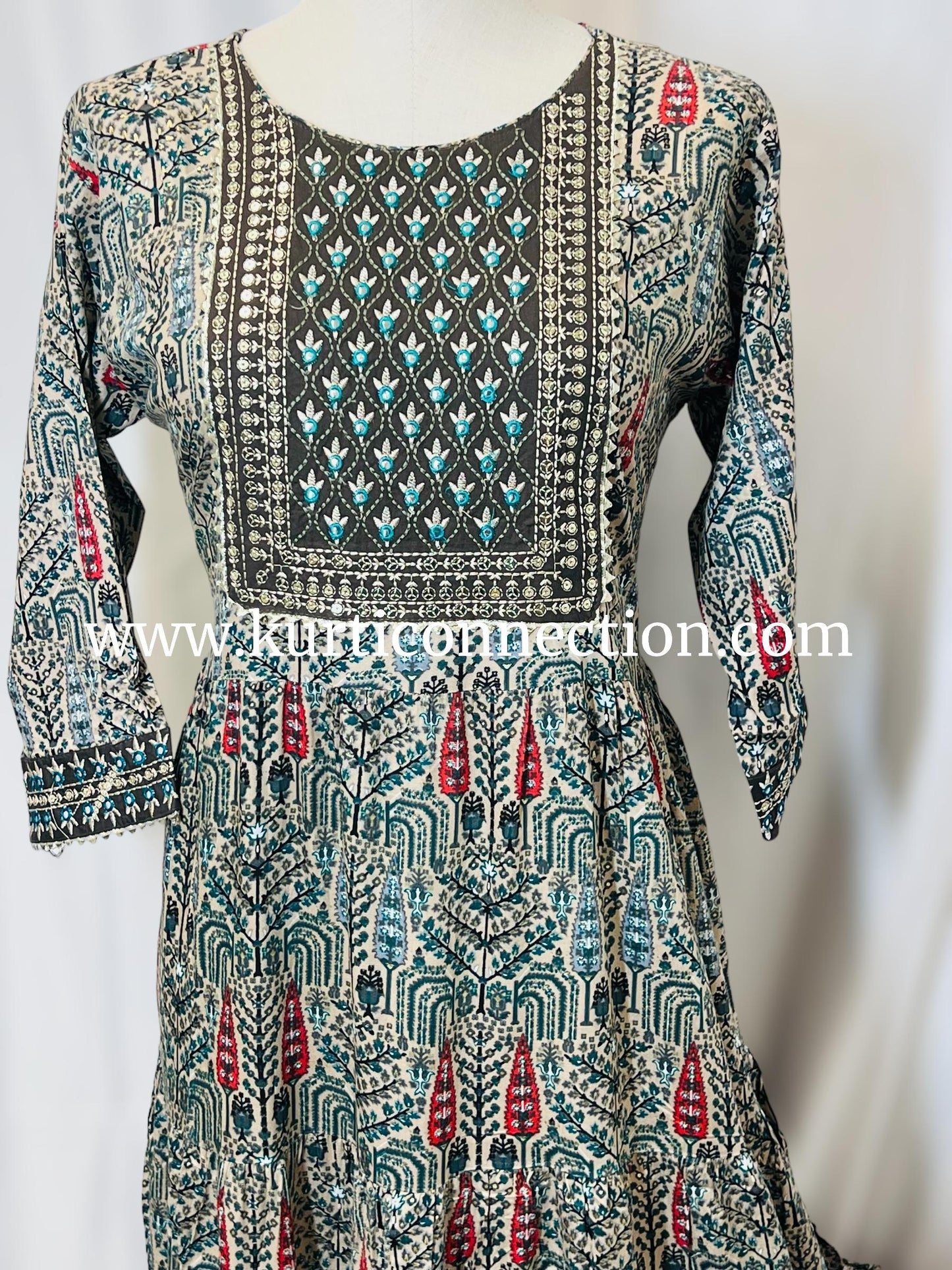 Printed cotton kurti with sequin border
