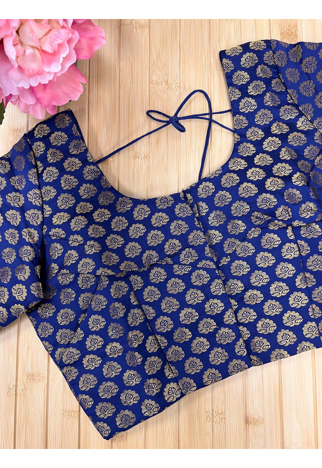 Front hook blouse : Navy blue - Kurti Connection USA