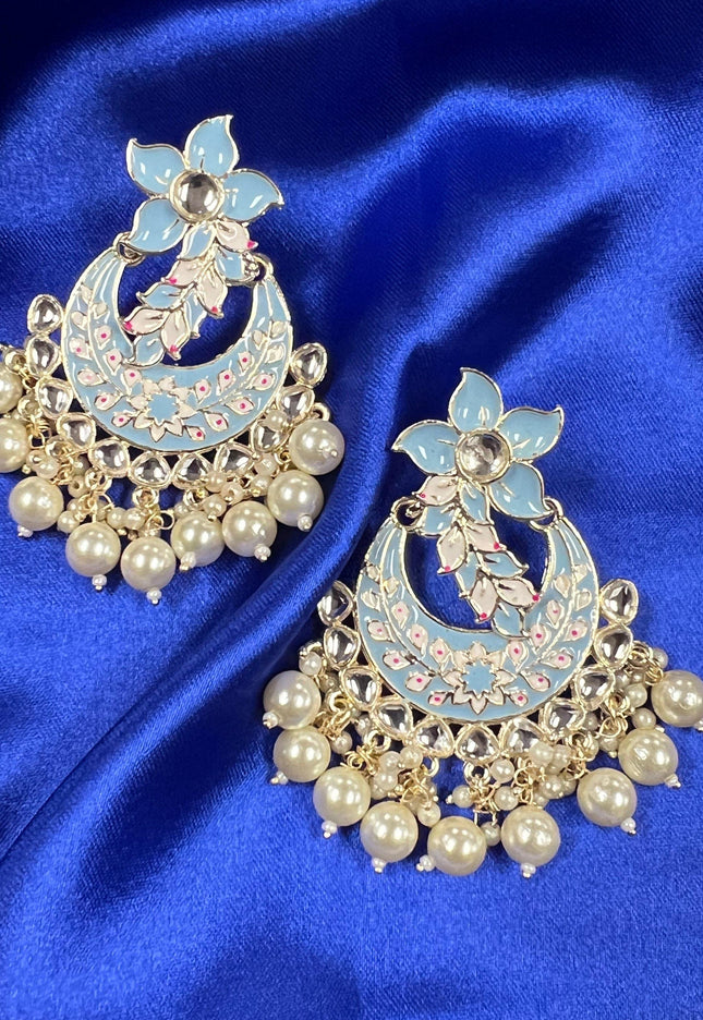 Light blue earrings | chandbali - Kurti Connection USA
