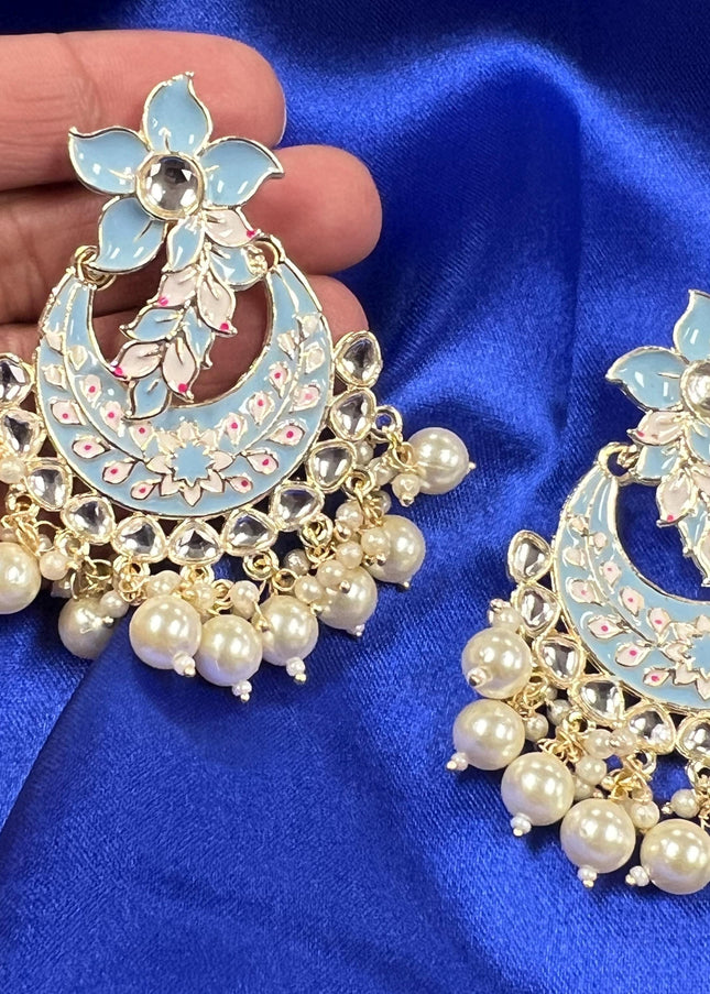 Light blue earrings | chandbali - Kurti Connection USA