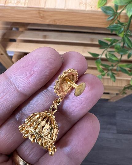 Golden jhumki | screw back - Kurti Connection USA