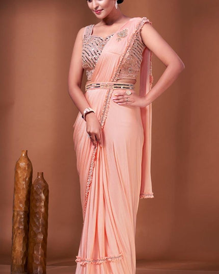 Readymade saree with heavy mirror work blouse - Kurti Connection USA