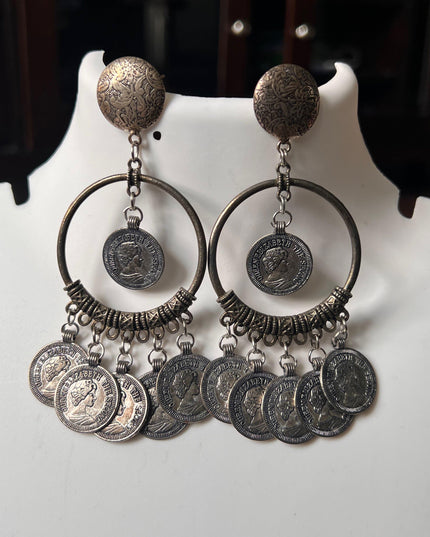 Oxidized coin earrings - Kurti Connection USA