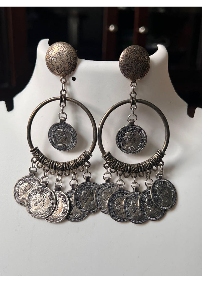 Oxidized coin earrings - Kurti Connection USA