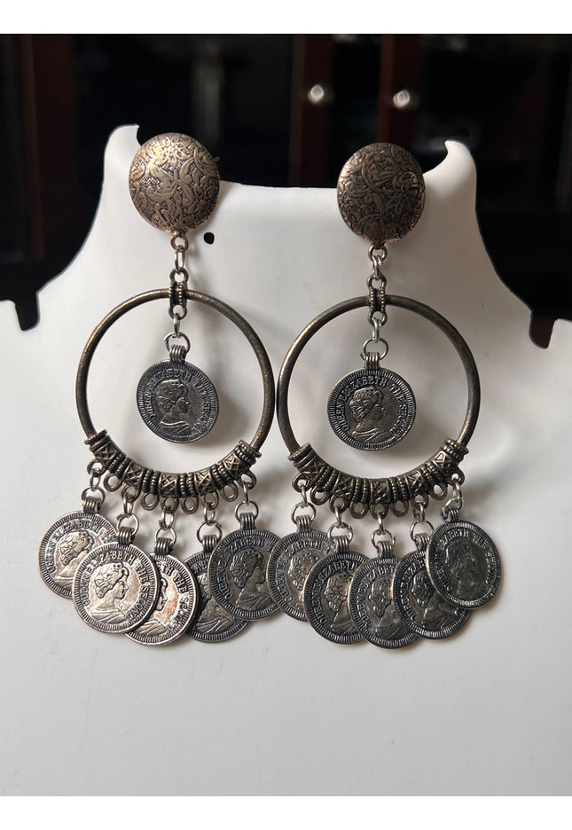 Oxidized coin earrings - Kurti Connection USA
