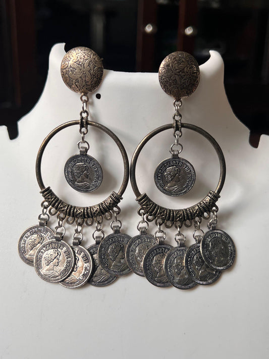 Oxidized coin earrings