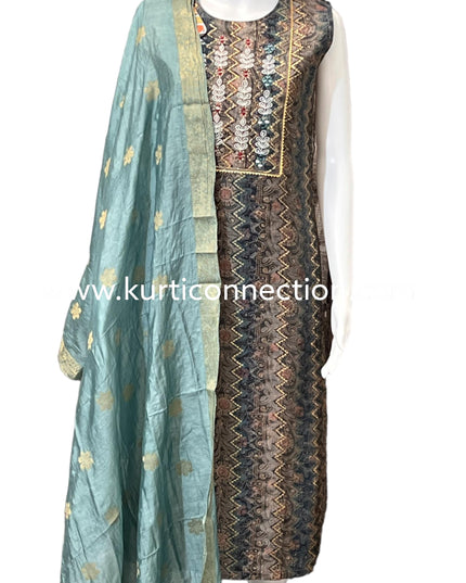 Chanderi silk suit with stretchable pant - Kurti Connection USA