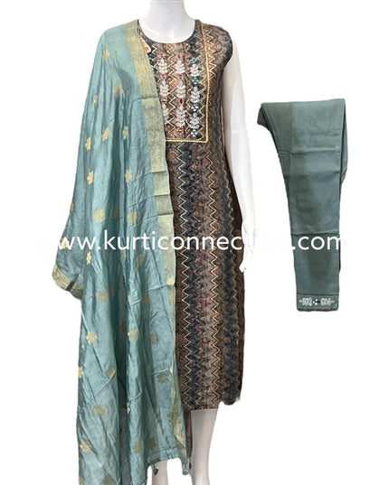 Chanderi silk suit with stretchable pant - Kurti Connection USA