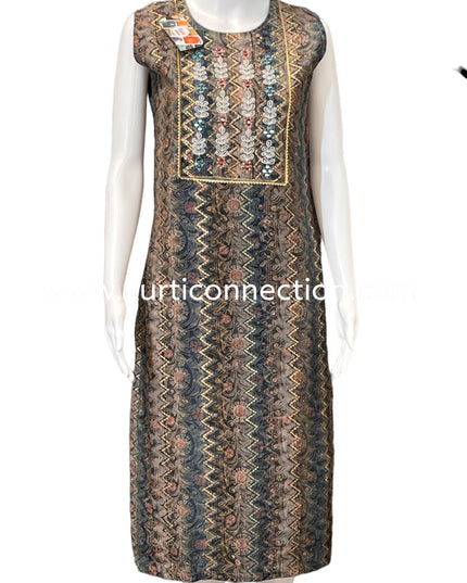 Chanderi silk suit with stretchable pant - Kurti Connection USA