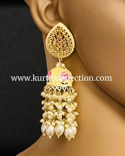 Long jhumki : light yellow - Kurti Connection USA