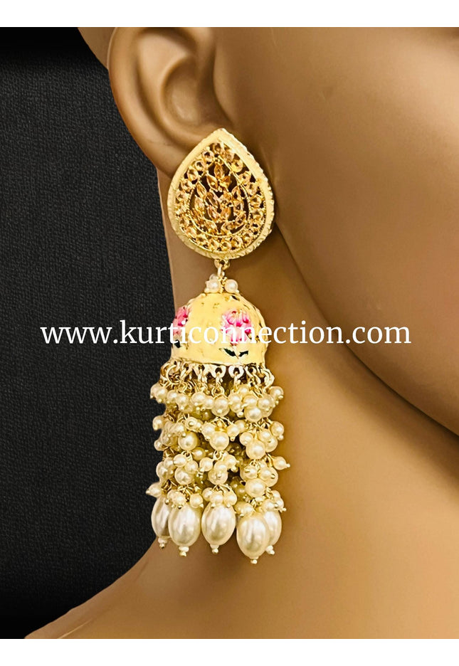 Long jhumki : light yellow - Kurti Connection USA