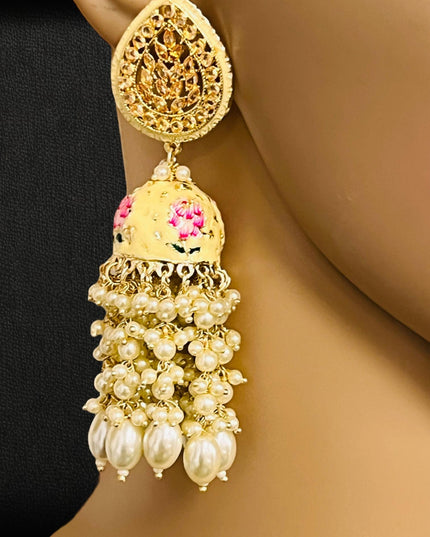 Long jhumki : light yellow - Kurti Connection USA
