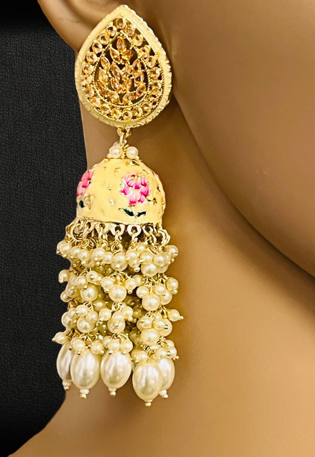 Long jhumki : light yellow - Kurti Connection USA