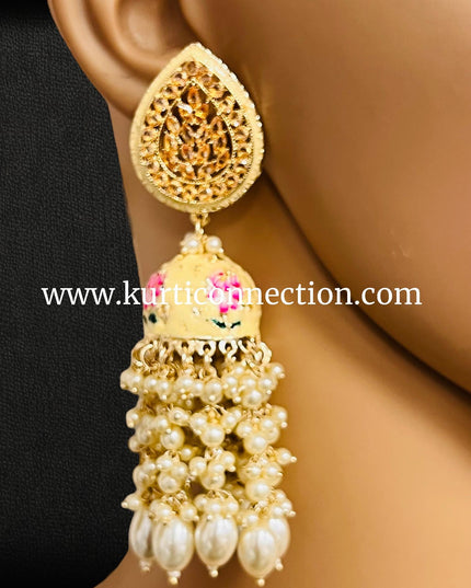 Long jhumki : light yellow - Kurti Connection USA