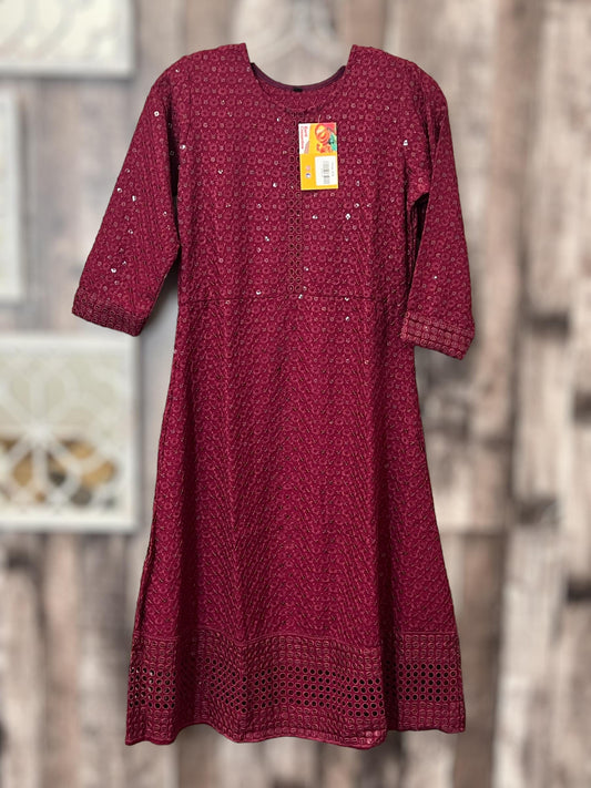 Chikankari kurtis for kids : wine color
