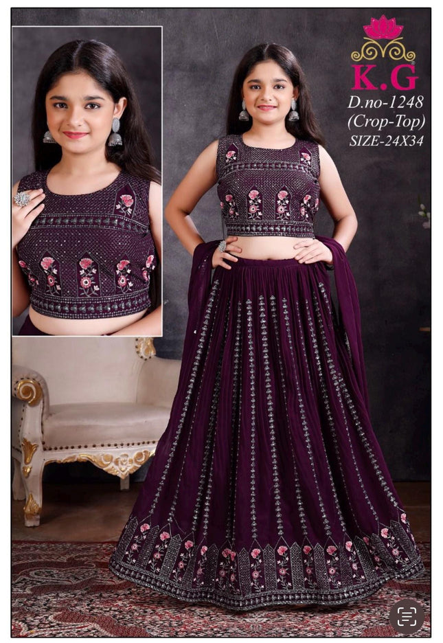 Chiffon lehenga Choli set for kids/ girls - Kurti Connection USA