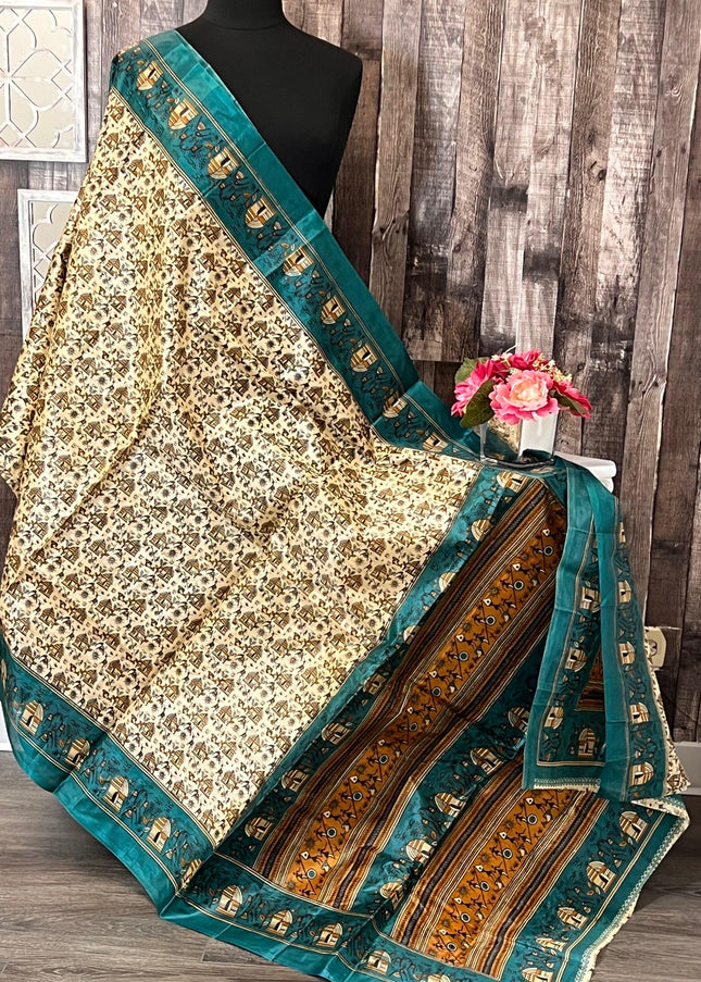 Printed silk saree - Kurti Connection USA