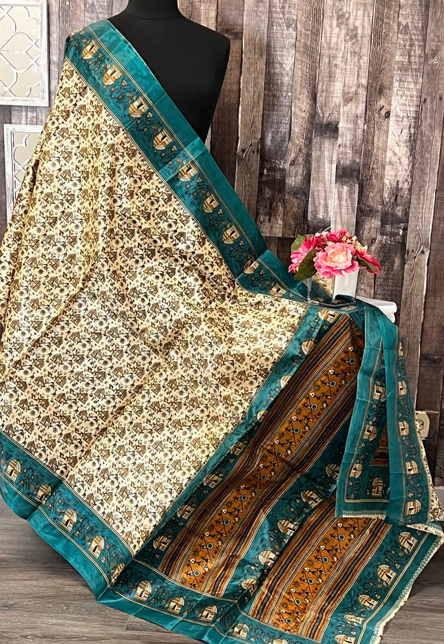 Printed silk saree - Kurti Connection USA