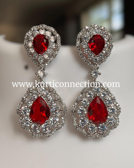 Korean stone earrings : Ruby - Kurti Connection USA