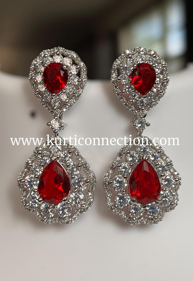 Korean stone earrings : Ruby - Kurti Connection USA