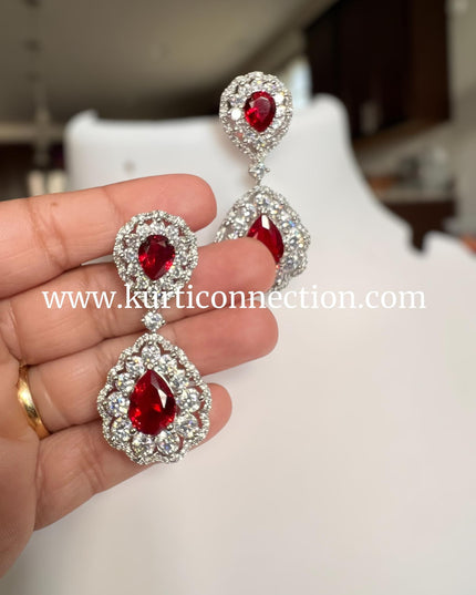 Korean stone earrings : Ruby - Kurti Connection USA